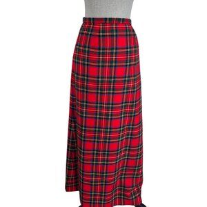 Vintage Tartan Plaid Wool Maxi Skirt sz M-L - Royal Stewart